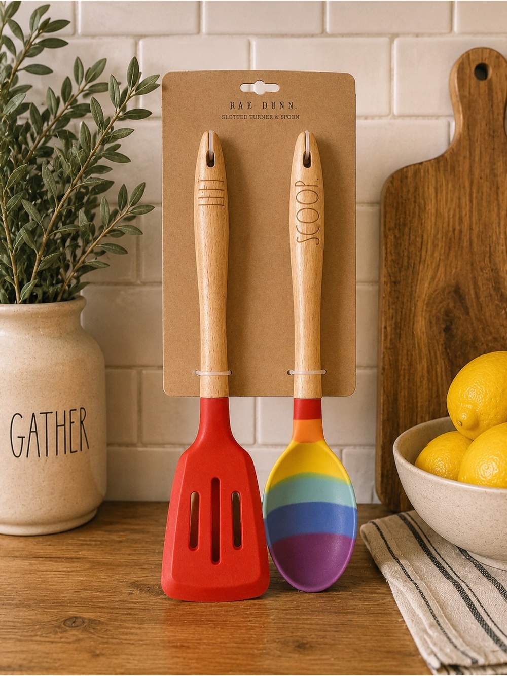 Rae Dunn Red Slotted Turner with Rainbow Scoop